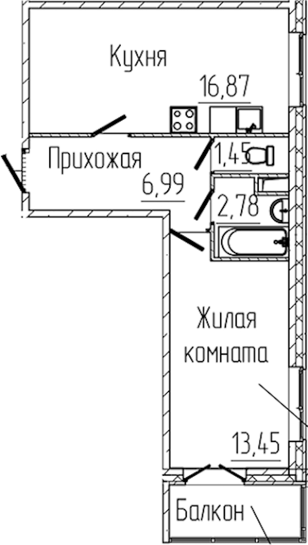 1-комнатная квартира 42.58 м², 2/8 эт., ЖК «SERTOLOVO PARK»